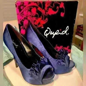 👠 EUC Qupid Navy Satin Blue Sexy Stilettos